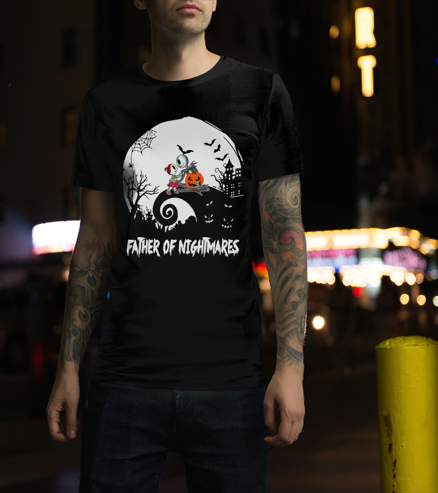 Father Of Nightmares Halloween Scene With Pumpkin And Skeleton T-Shirt