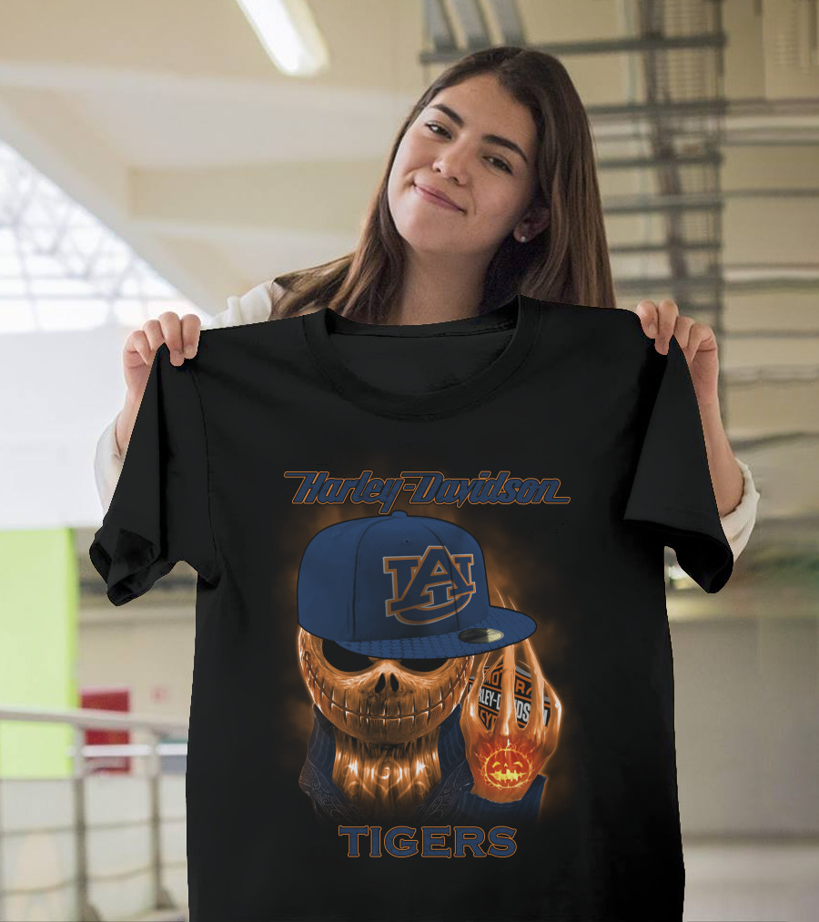 Harley Davidson Auburn Tigers Skeleton With Cap T-Shirt