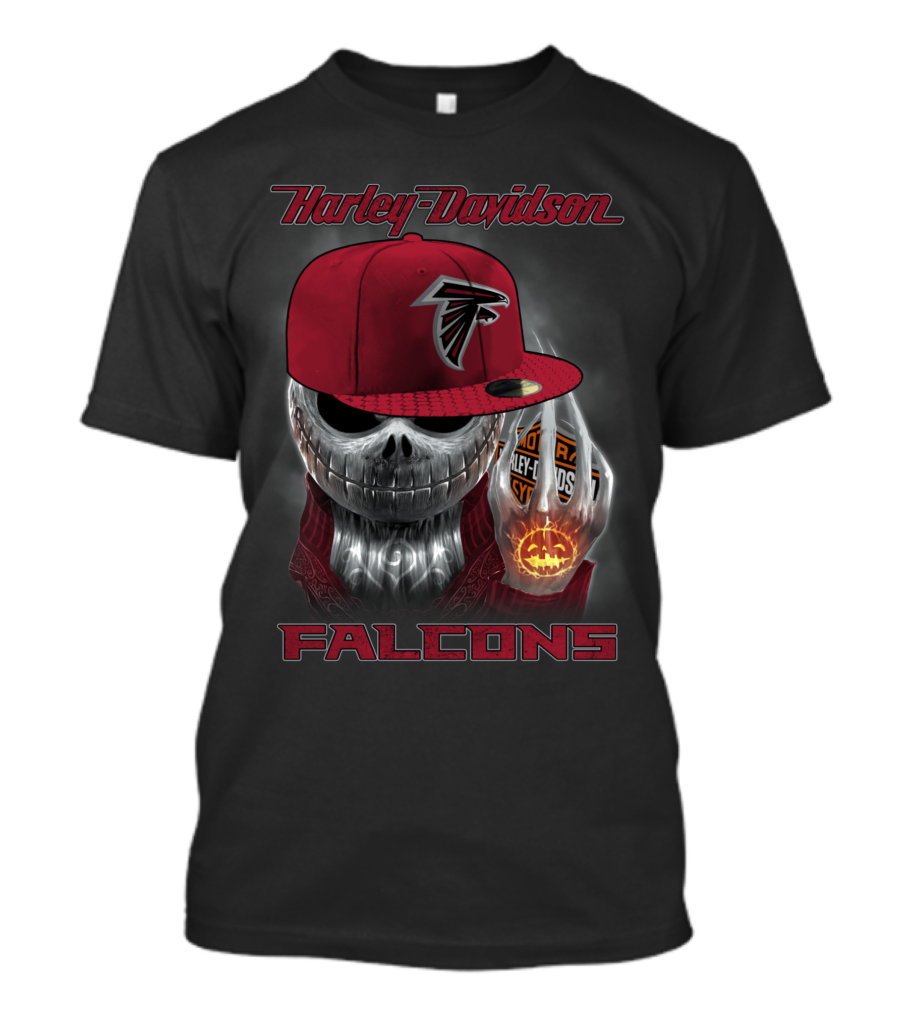 Harley Davidson Falcons Atlanta Skeleton Skull Red Cap T-Shirt