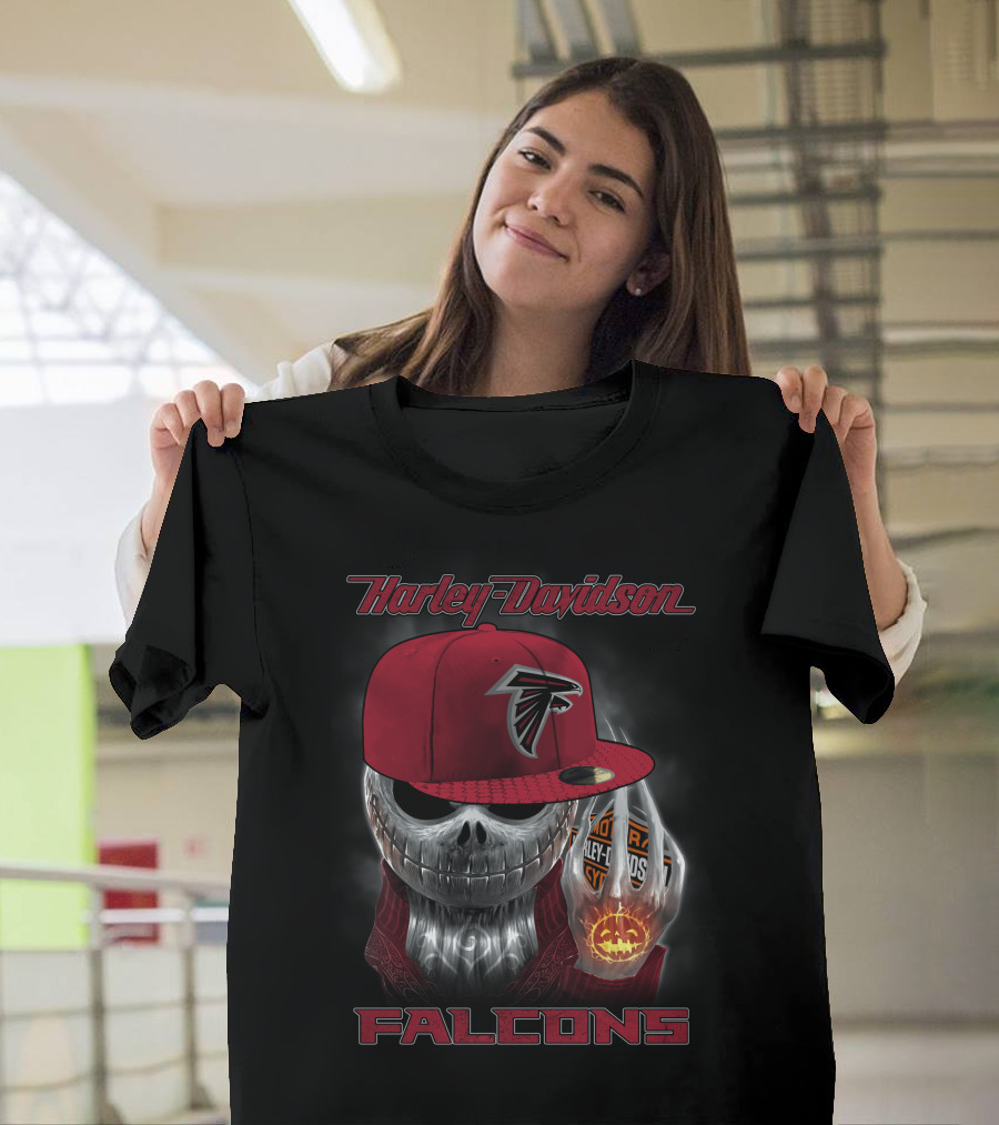 Harley Davidson Falcons Atlanta Skeleton Skull Red Cap T-Shirt