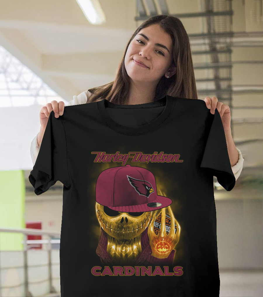 Harley Davidson Arizona Cardinals Gold Skull With Cap T-Shirt