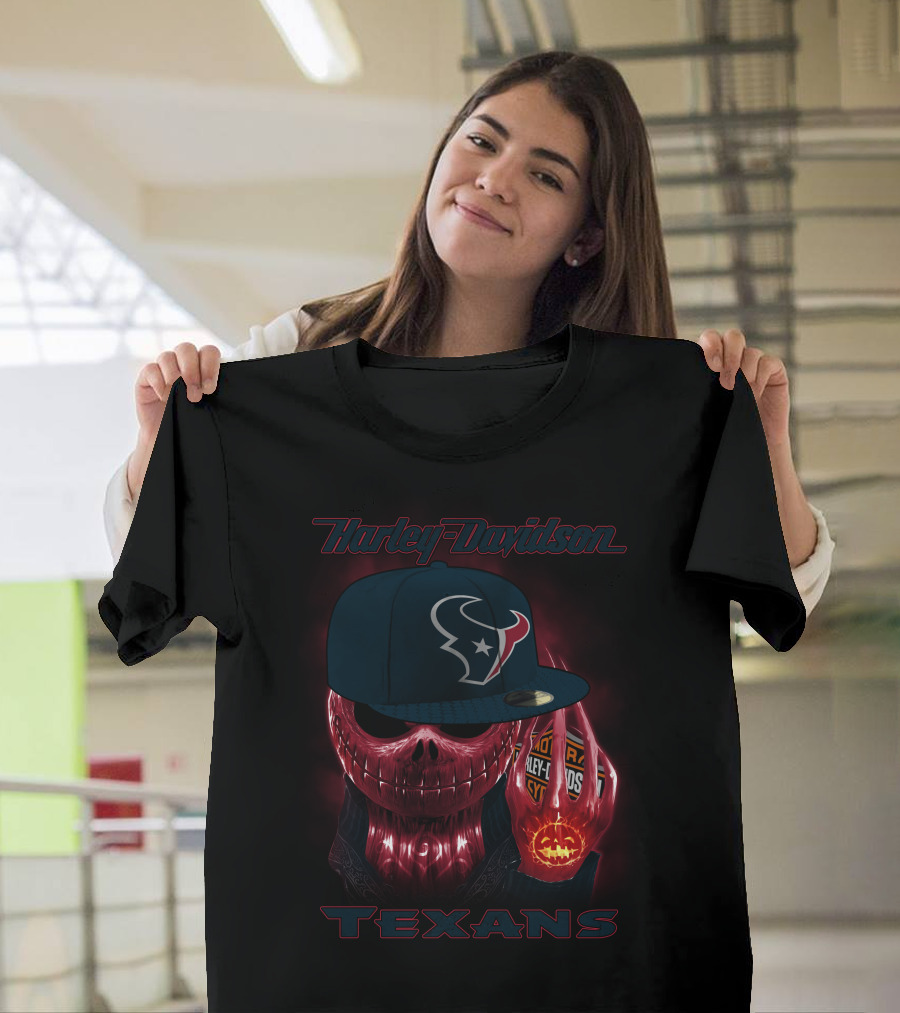 Harley Davidson Houston Texans Skulls And Cycles T-Shirt