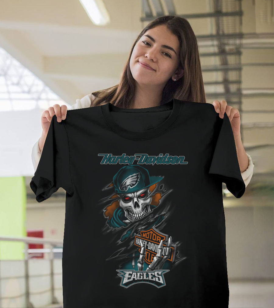 Harley Davidson Motorcycles Eagles Skull Vintage Theme T-Shirt