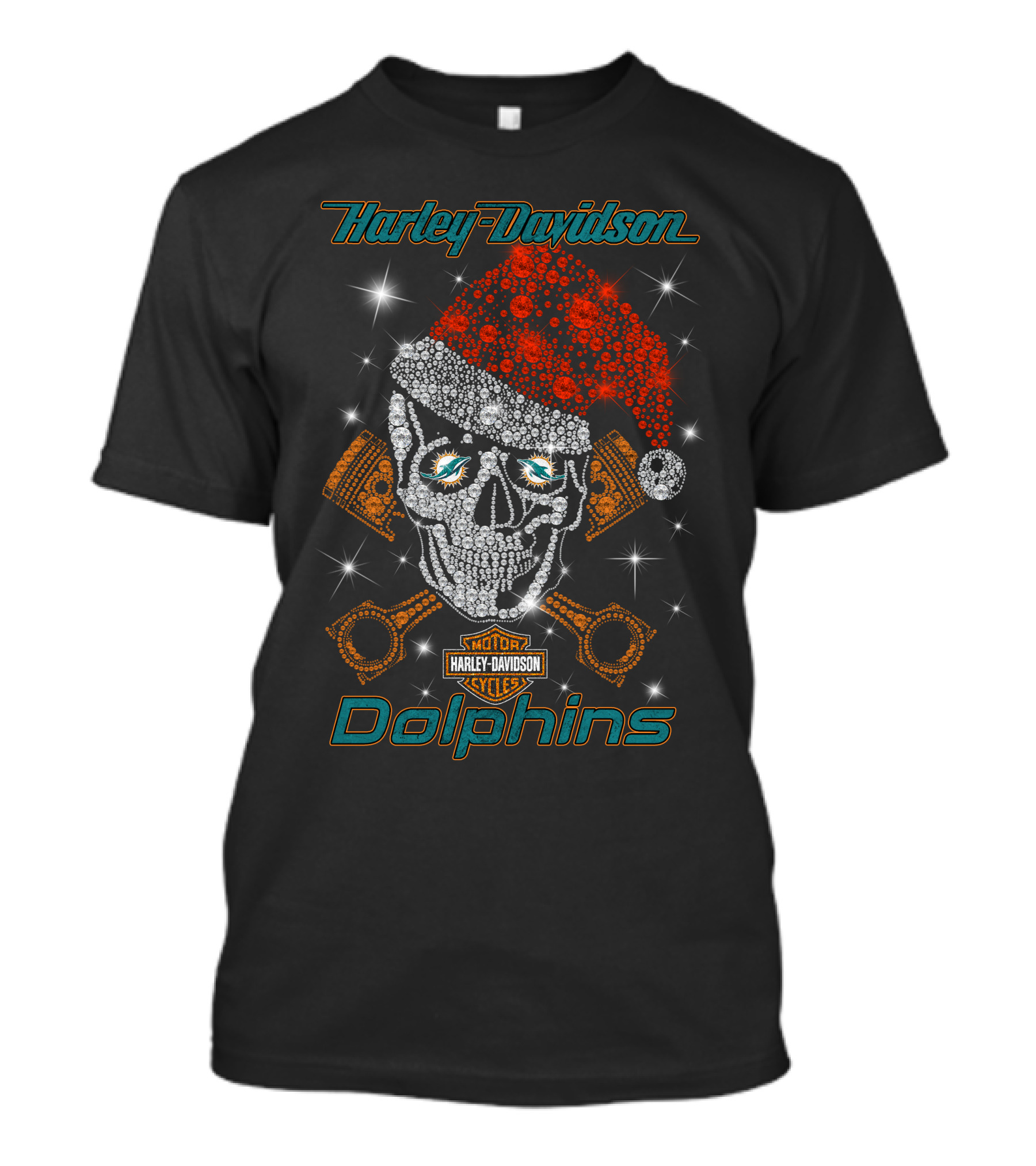 Harley Davidson Dolphins Santa Skull Artwork T-Shirt