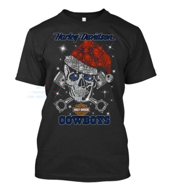 Harley Davidson Motor Cycles Cowboys Christmas Skull Santa Hat T-Shirt