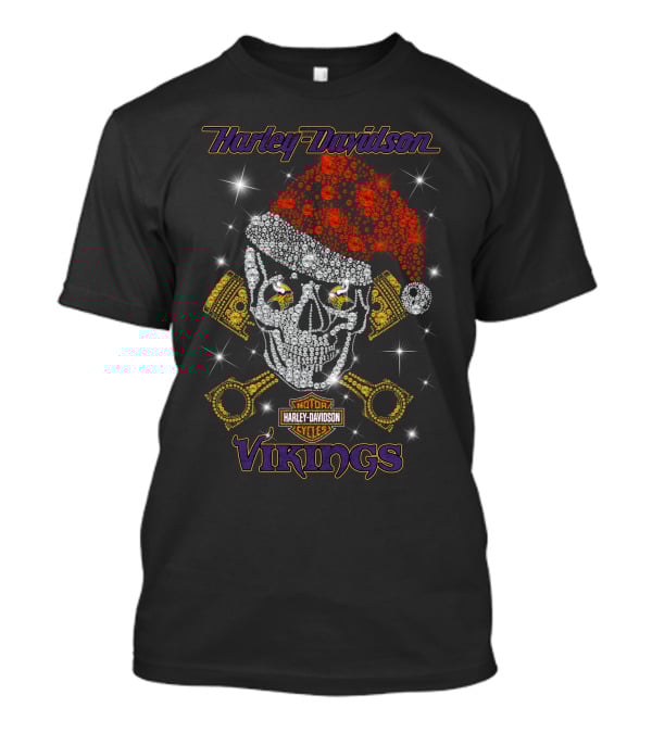 Harley Davidson Christmas Skull Motorcycles Minnesota Vikings T-Shirt