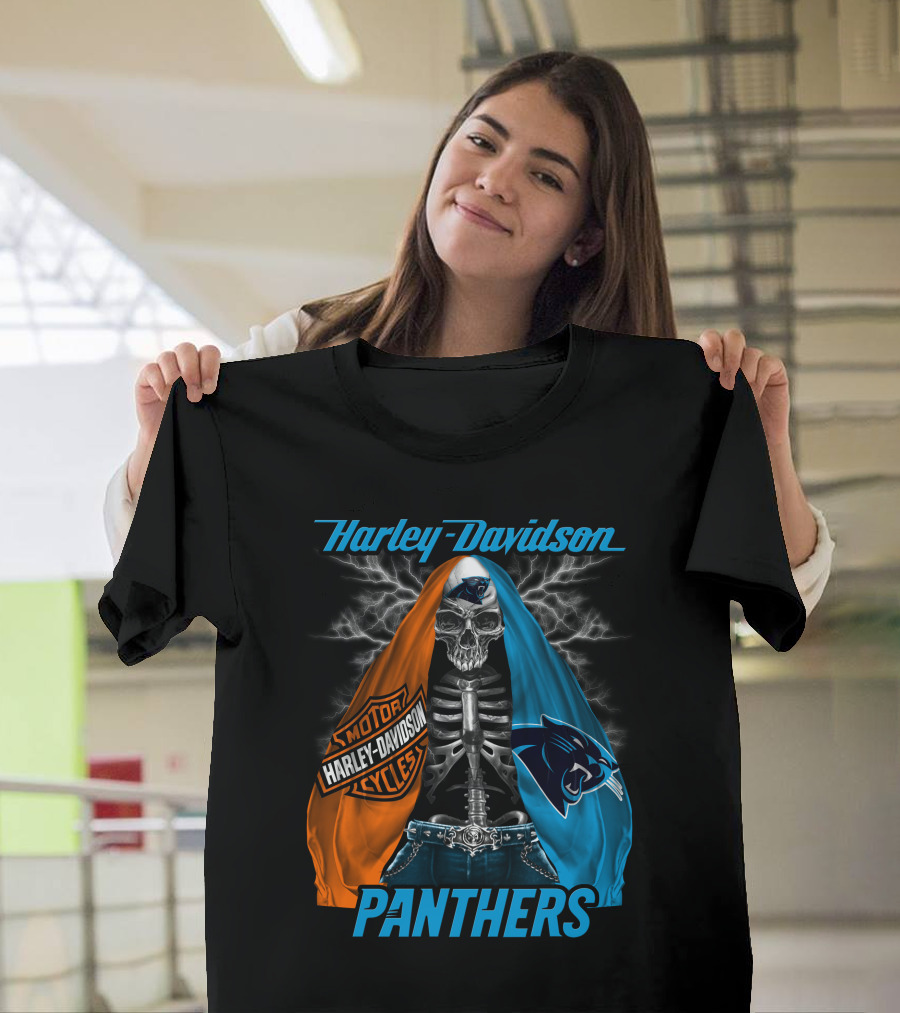 Harley Davidson Motorcycles Skeleton Carolina Panthers T-Shirt