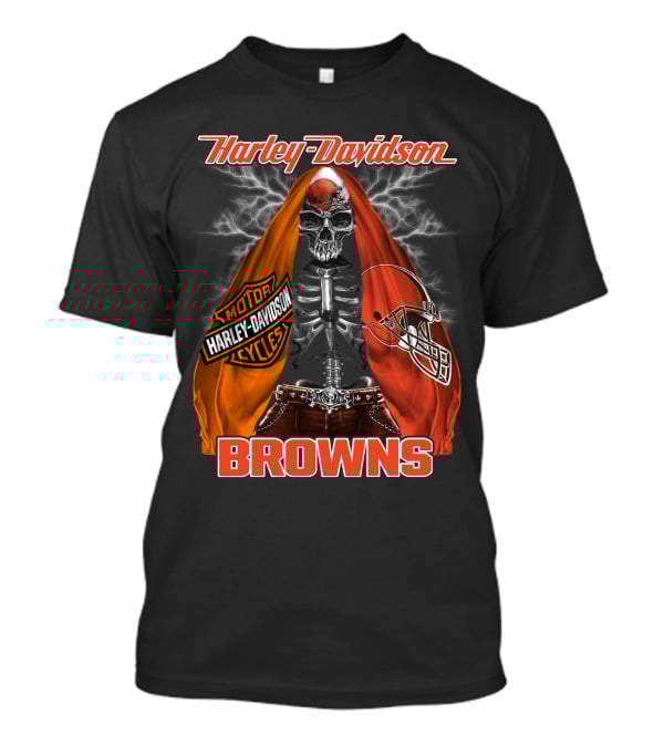 Harley Davidson Cleveland Browns Skull Motorcycle Helmet T-Shirt