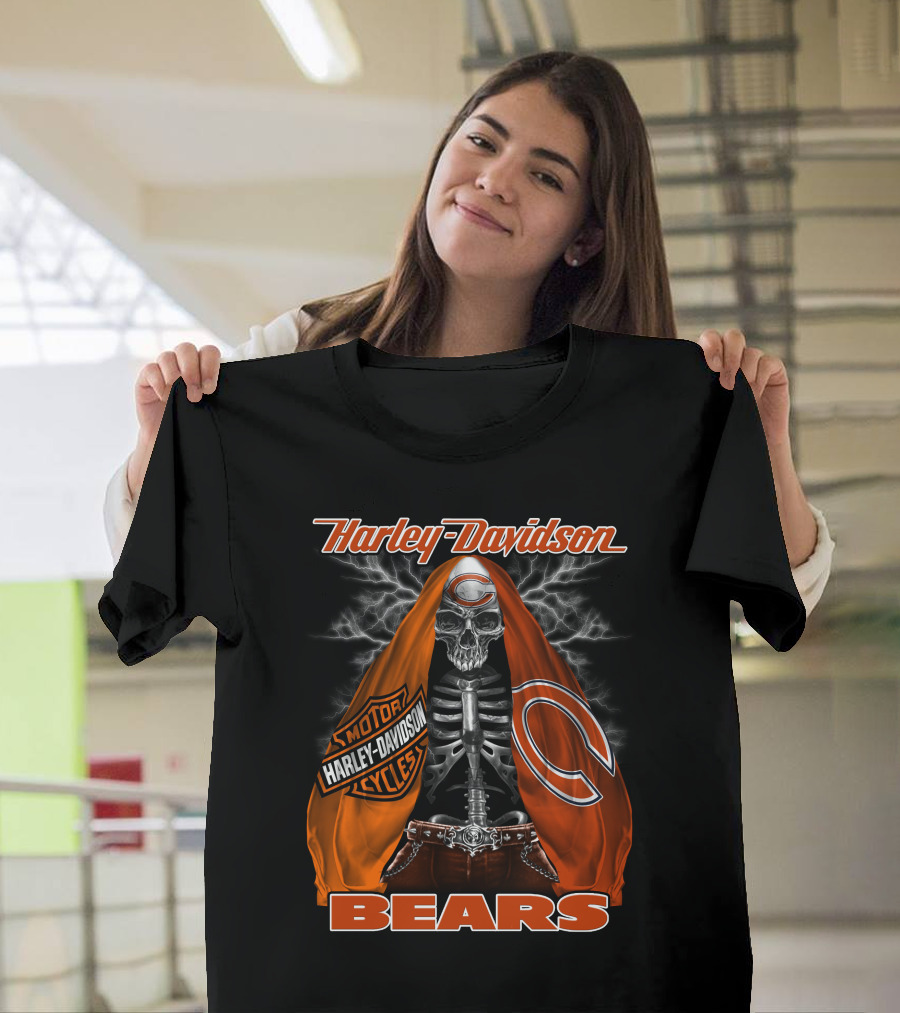 Harley Davidson Chicago Bears Skeleton Motorcycles T-Shirt