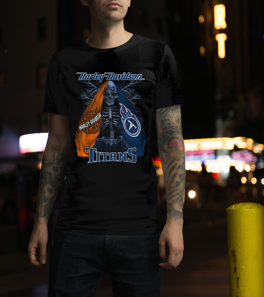 Harley Davidson Tennessee Titans Skeleton Moto Collaboration T-Shirt