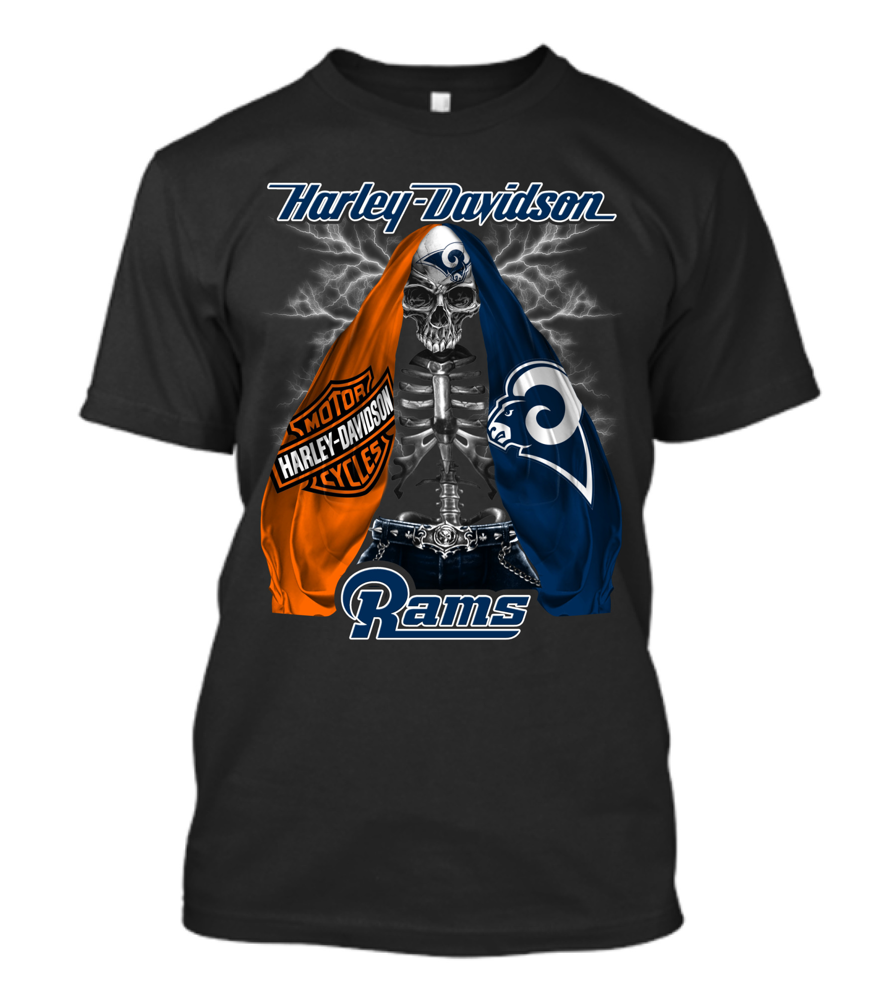 Harley Davidson Los Angeles Rams Motorcycles Skeleton T-Shirt