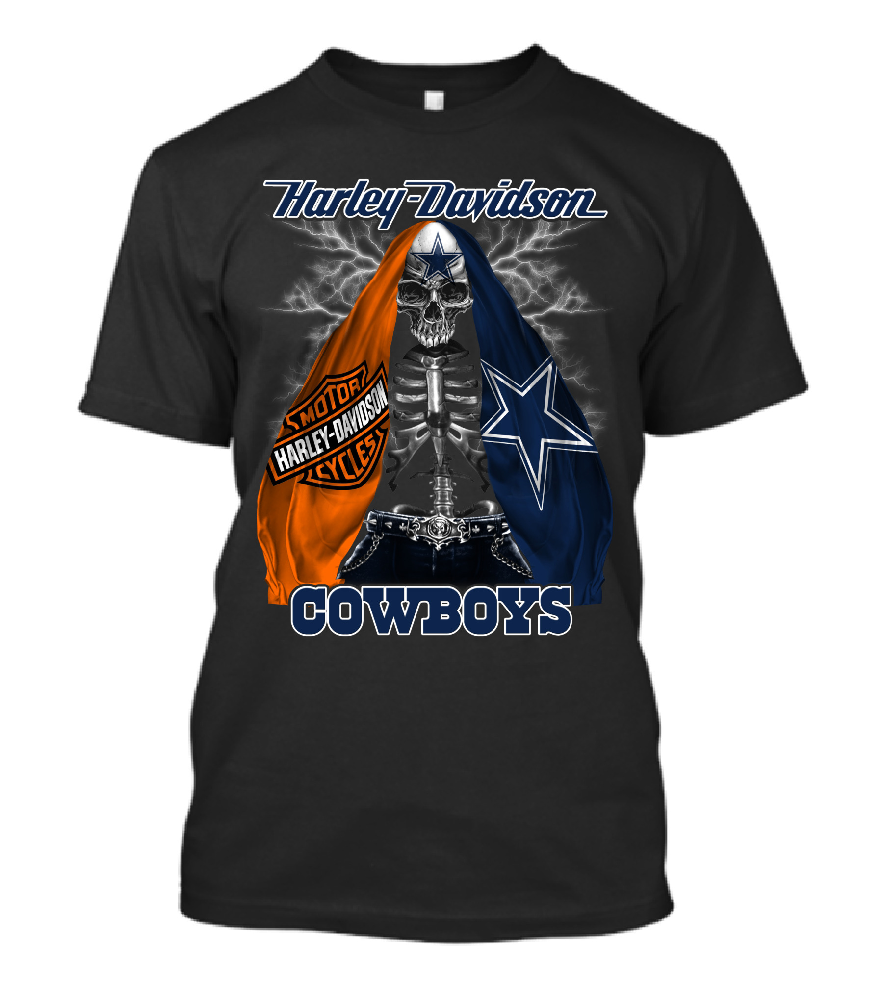 Harley Davidson Motorcycles Skeleton Dallas Cowboys T-Shirt
