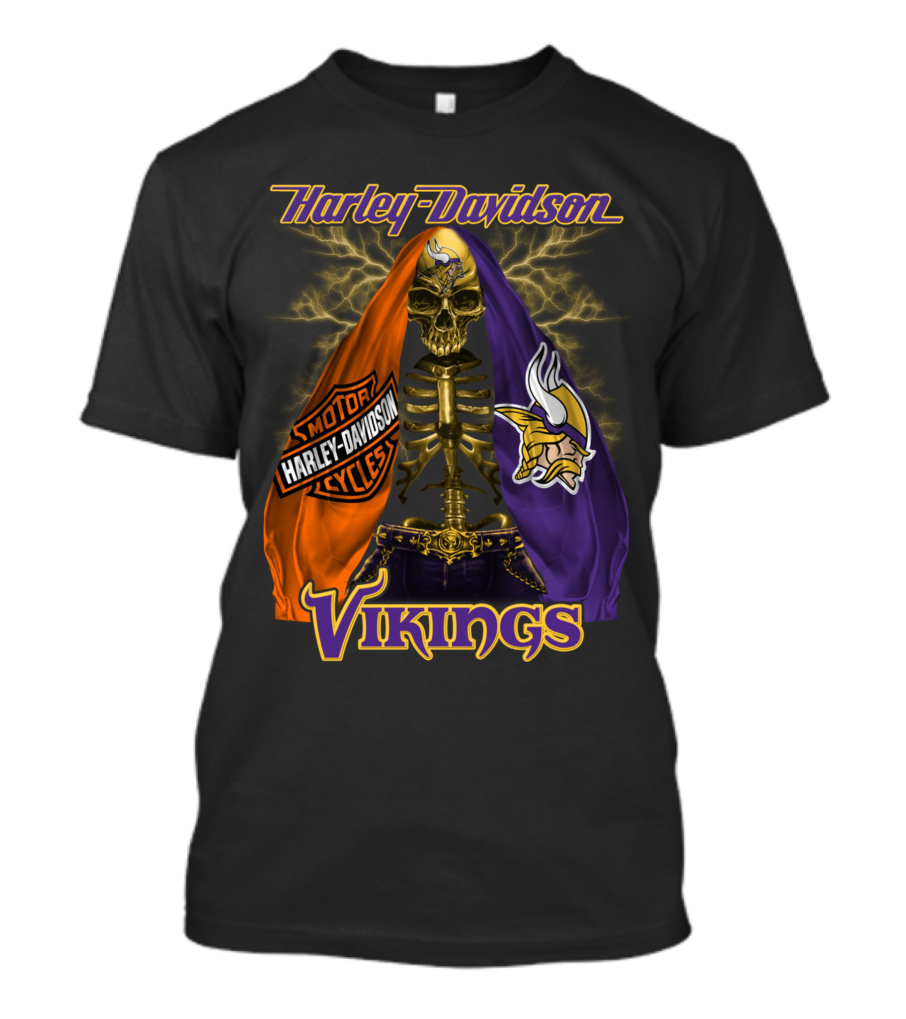 Harley Davidson Minnesota Vikings Motorcycle Skeleton T-Shirt