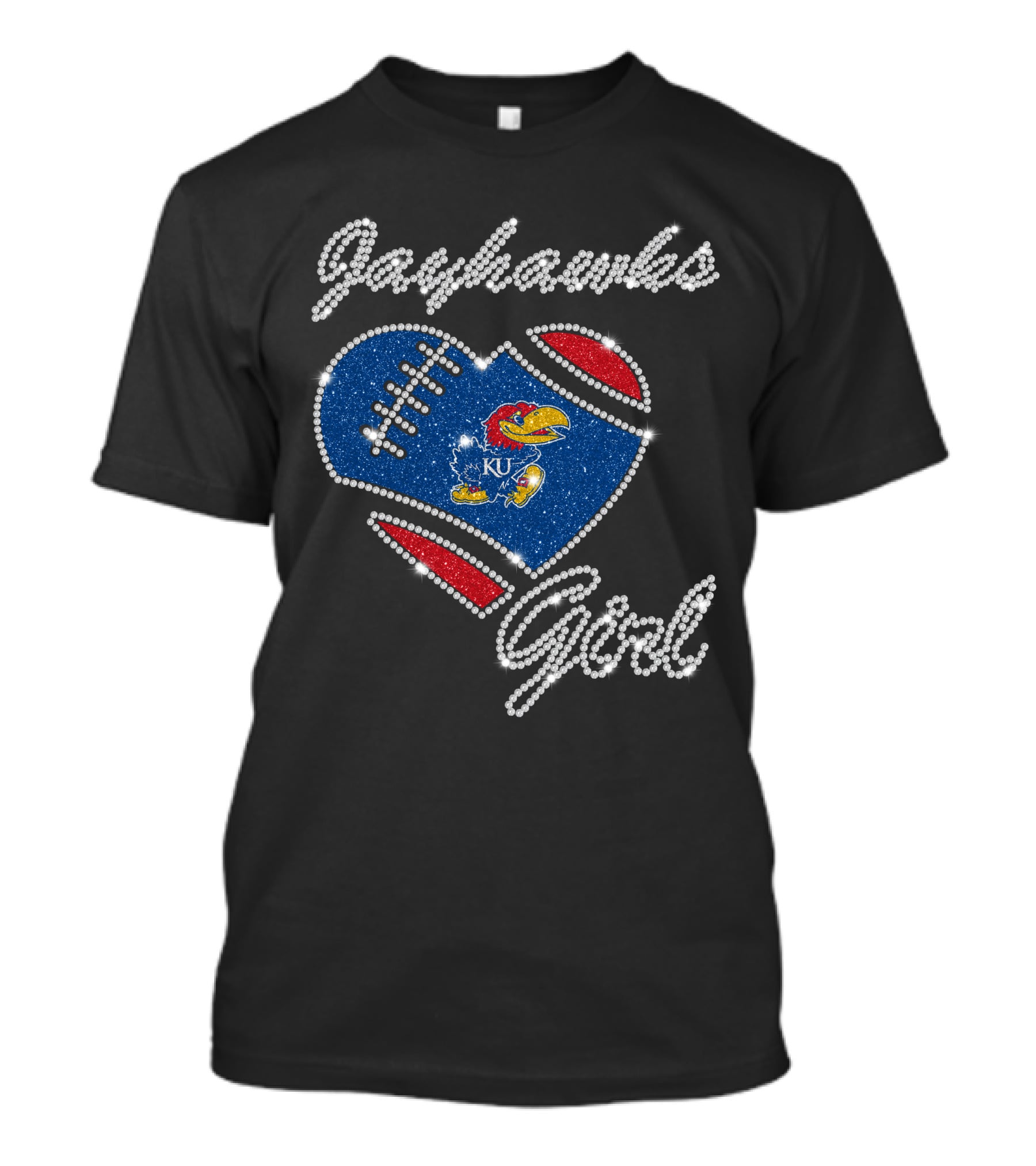 Jayhawks Girl Heart Ku Football T-Shirt