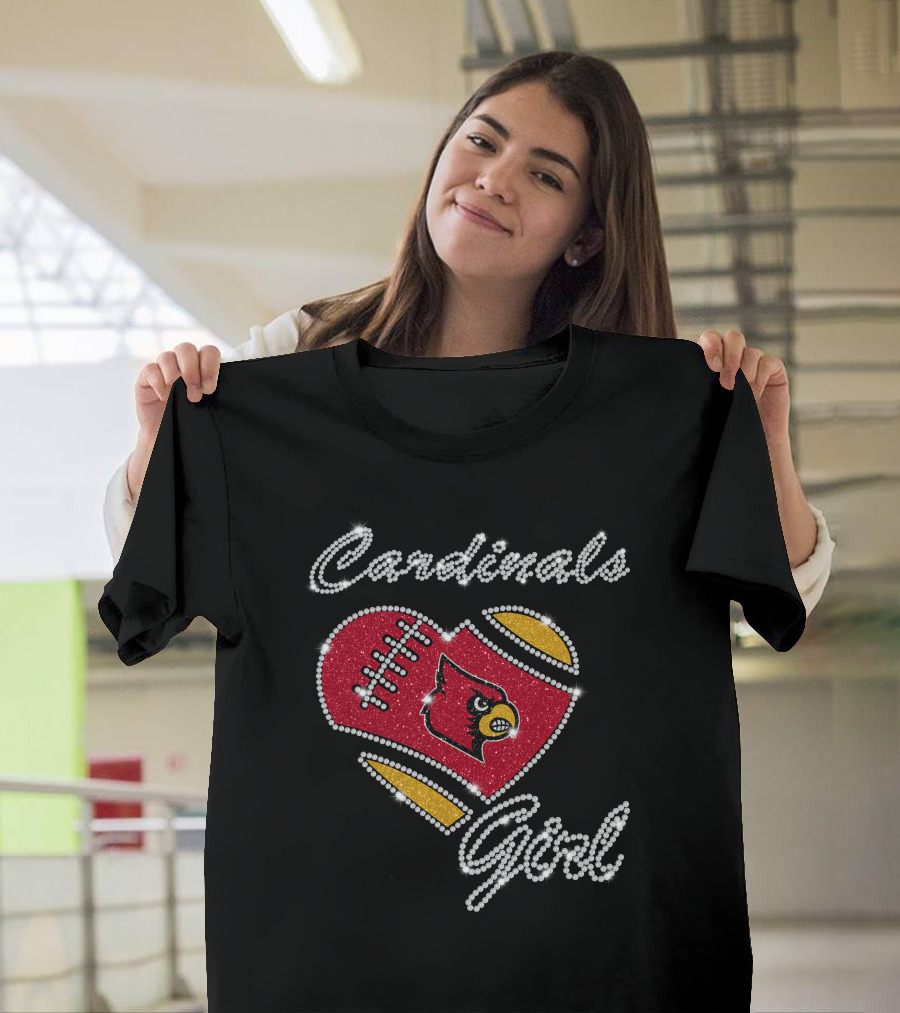 Cardinals Girl Louisville Football Heart Sparkle T-Shirt