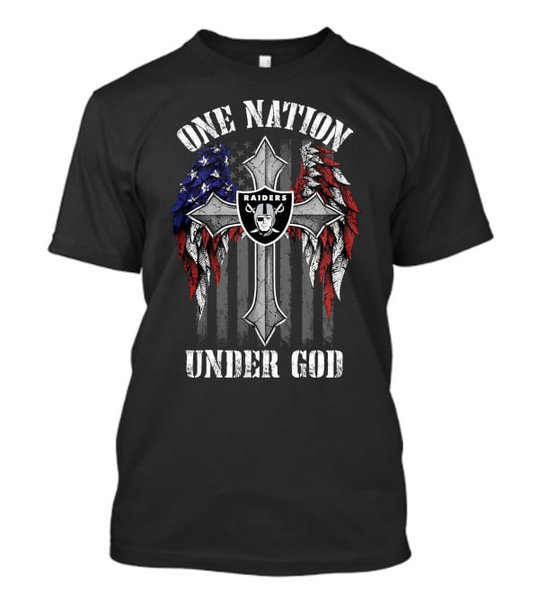 Las Vegas Raiders One Nation Under God Cross With American Flag Wings T-Shirt