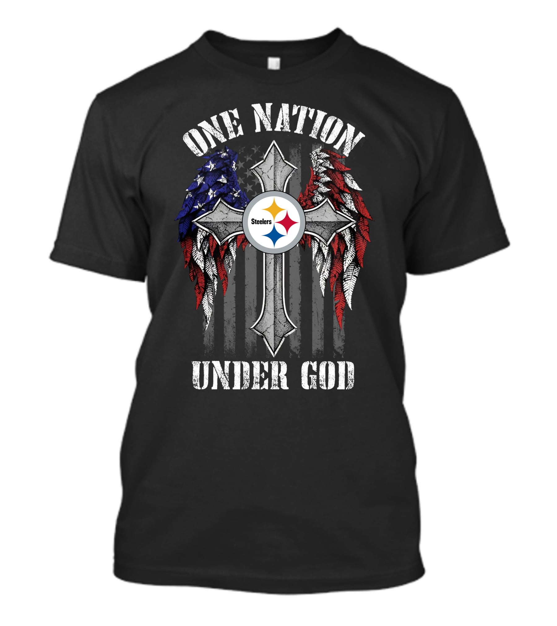 One Nation Under God Pittsburgh Steelers Cross Flag Wings T-Shirt
