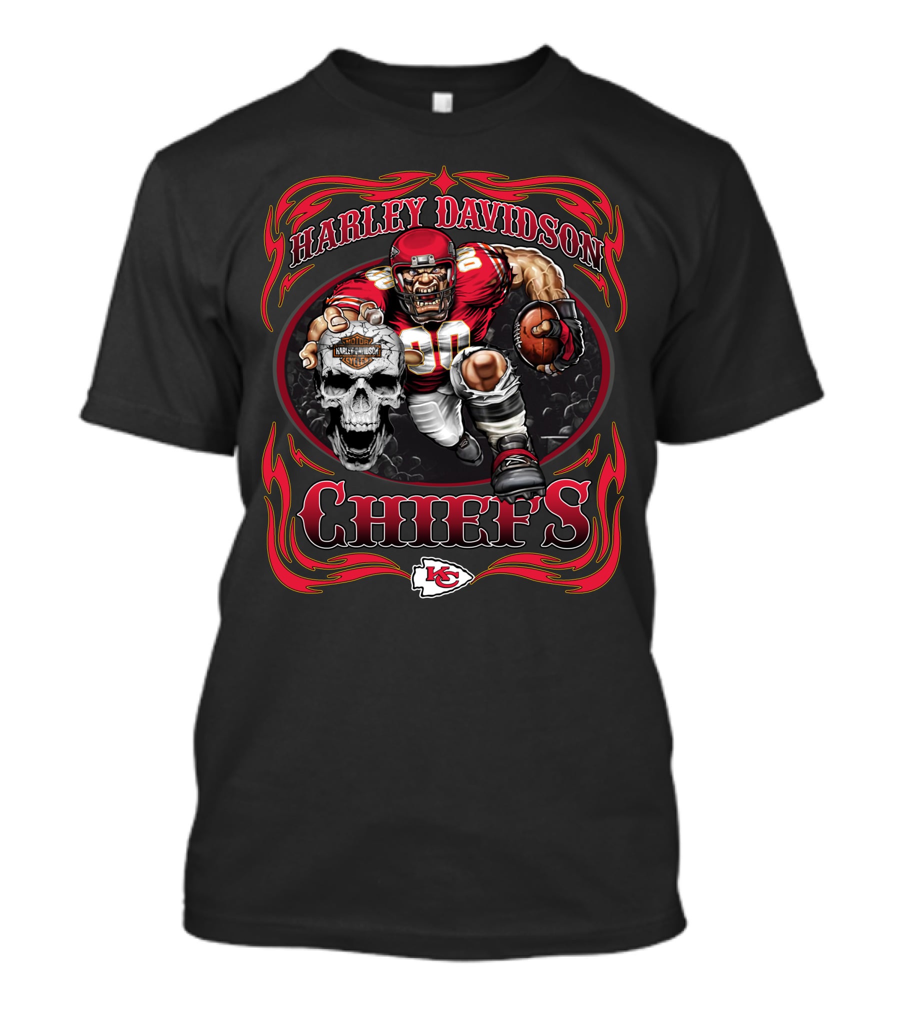 Harley Davidson Chiefs Kansas City Football Skull T-Shirt