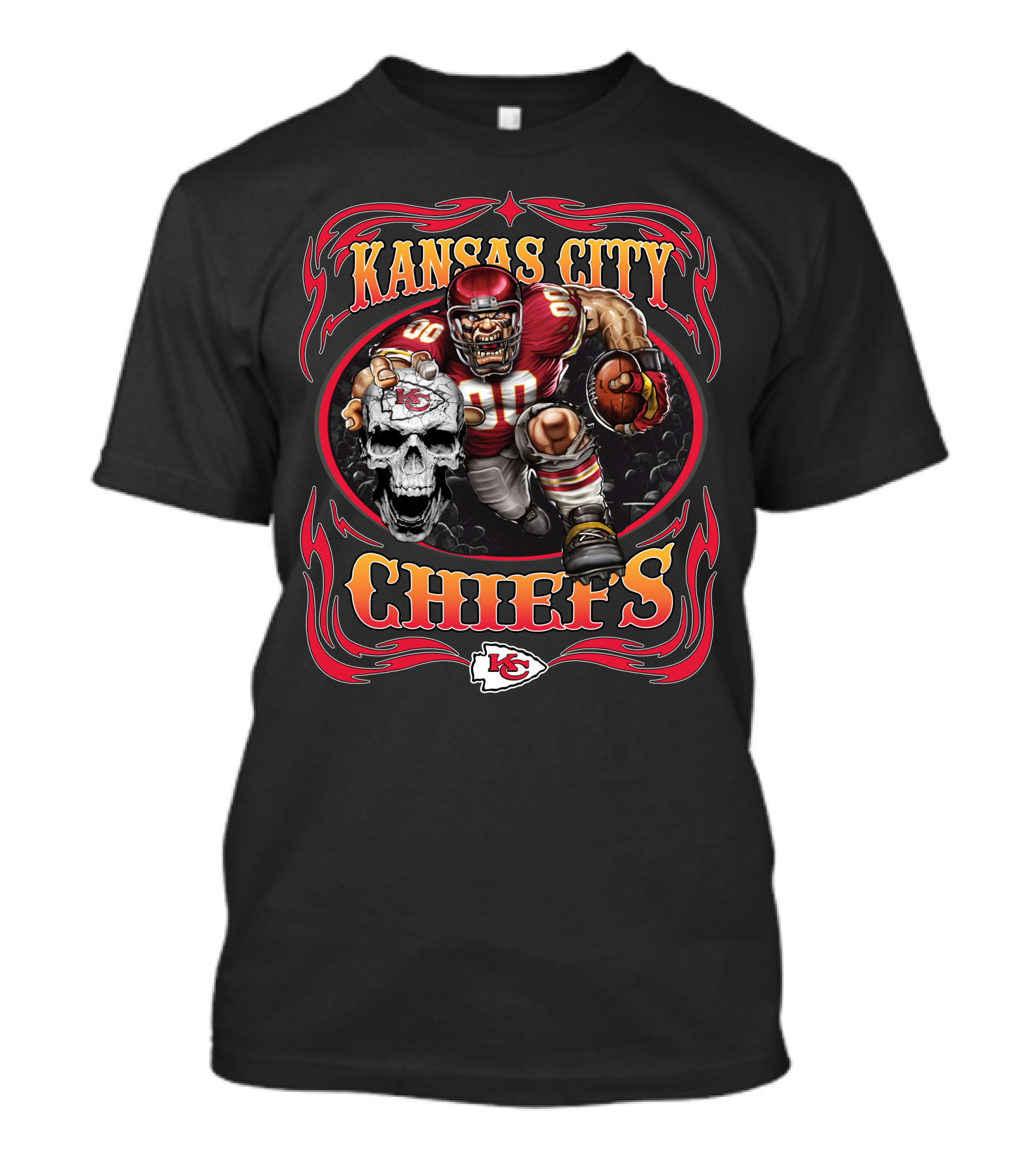 Kansas City Chiefs Skull Warrior Football Player T-Shirt