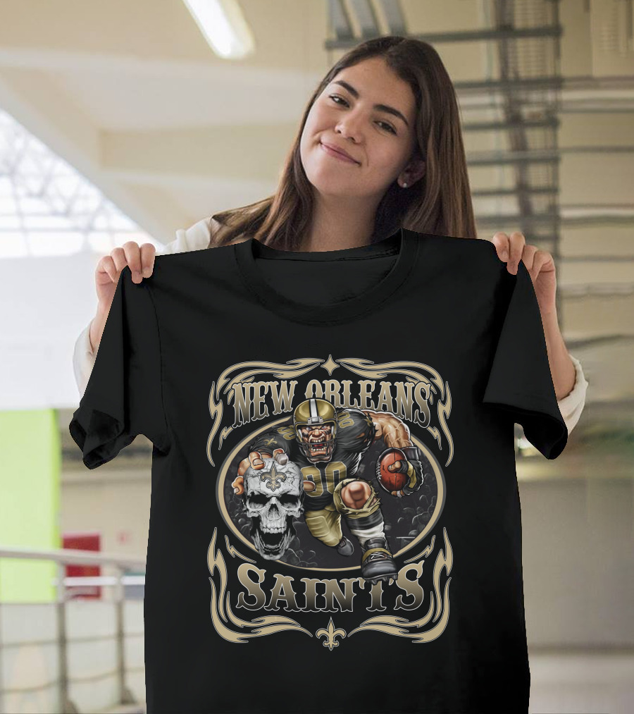 New Orleans Saints Football Skull And Player T-Shirt