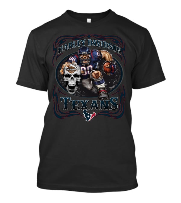 Harley Davidson Texans Football Skull T-Shirt