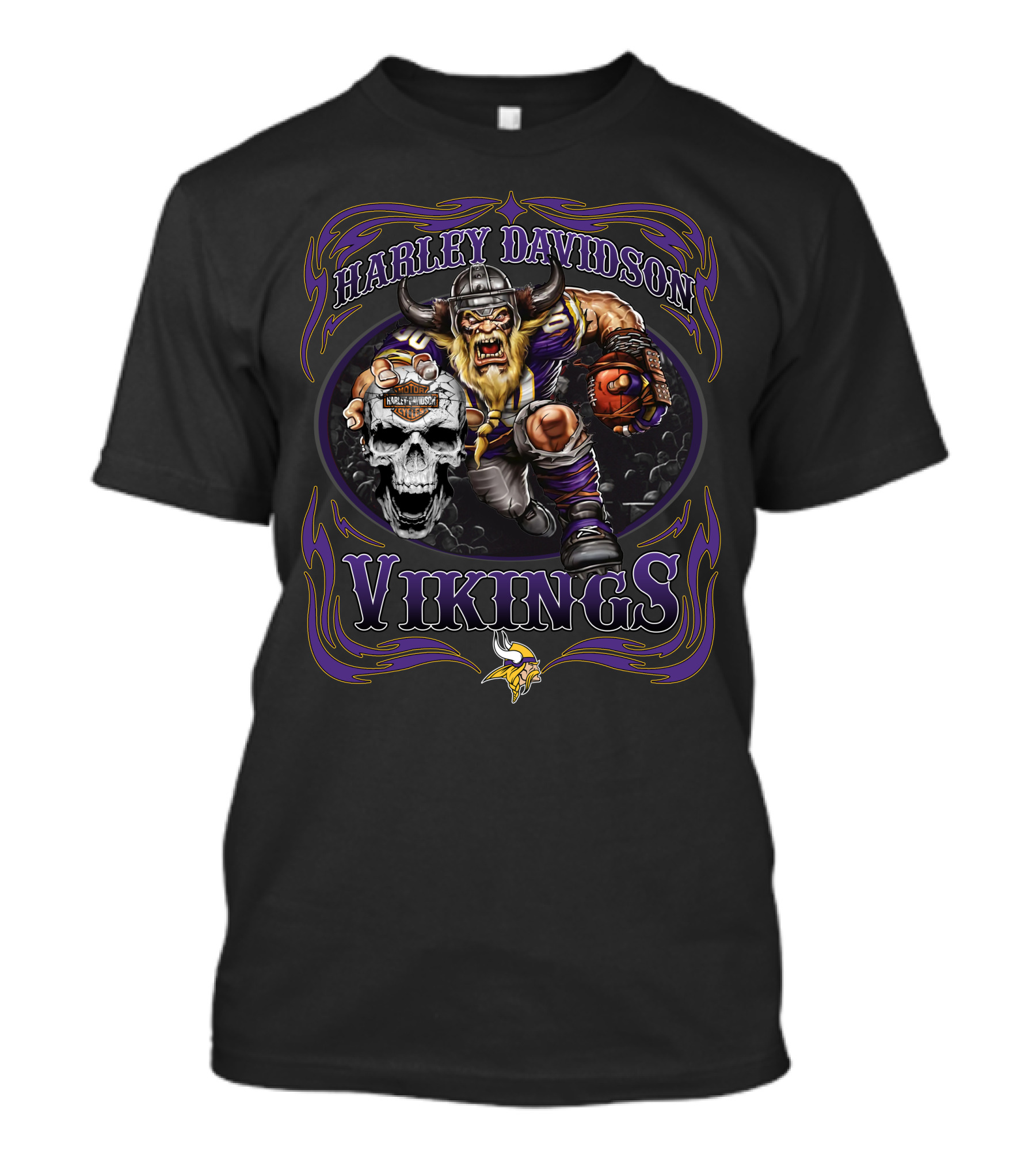 Harley Davidson Vikings Minnesota Football Skull T-Shirt