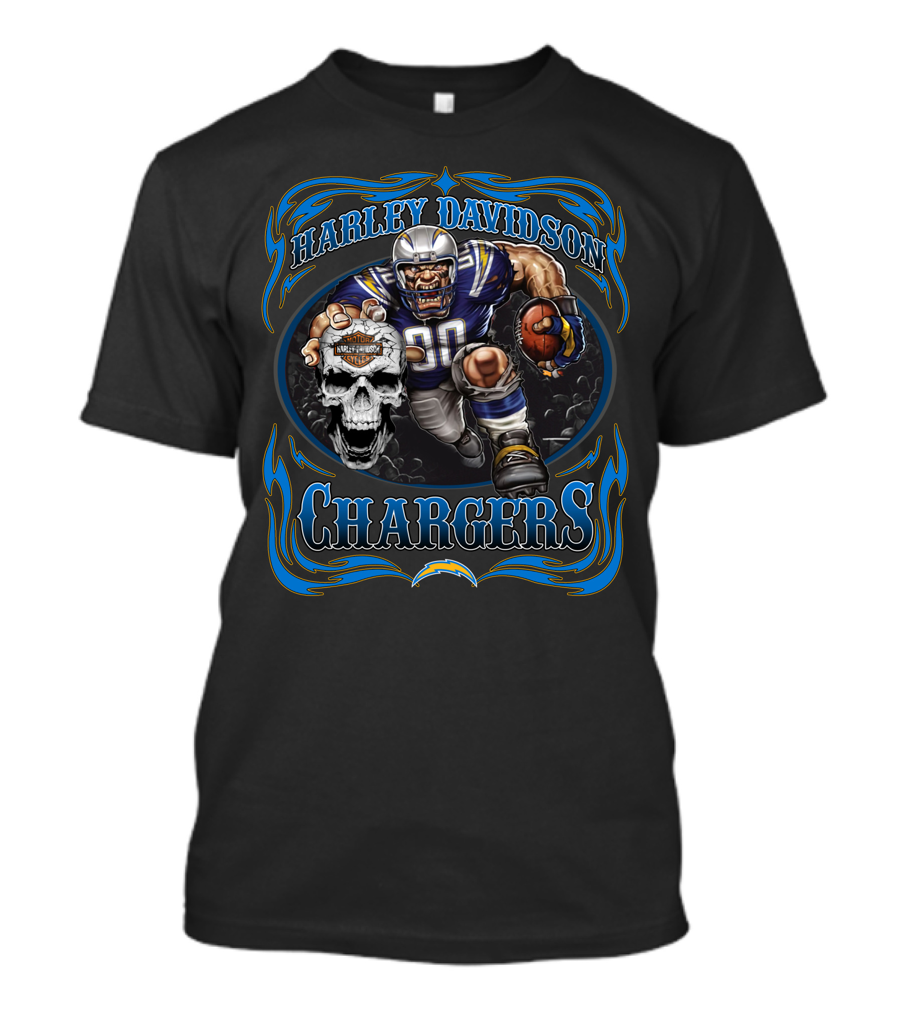 Harley Davidson Los Angeles Chargers Football Skull T-Shirt