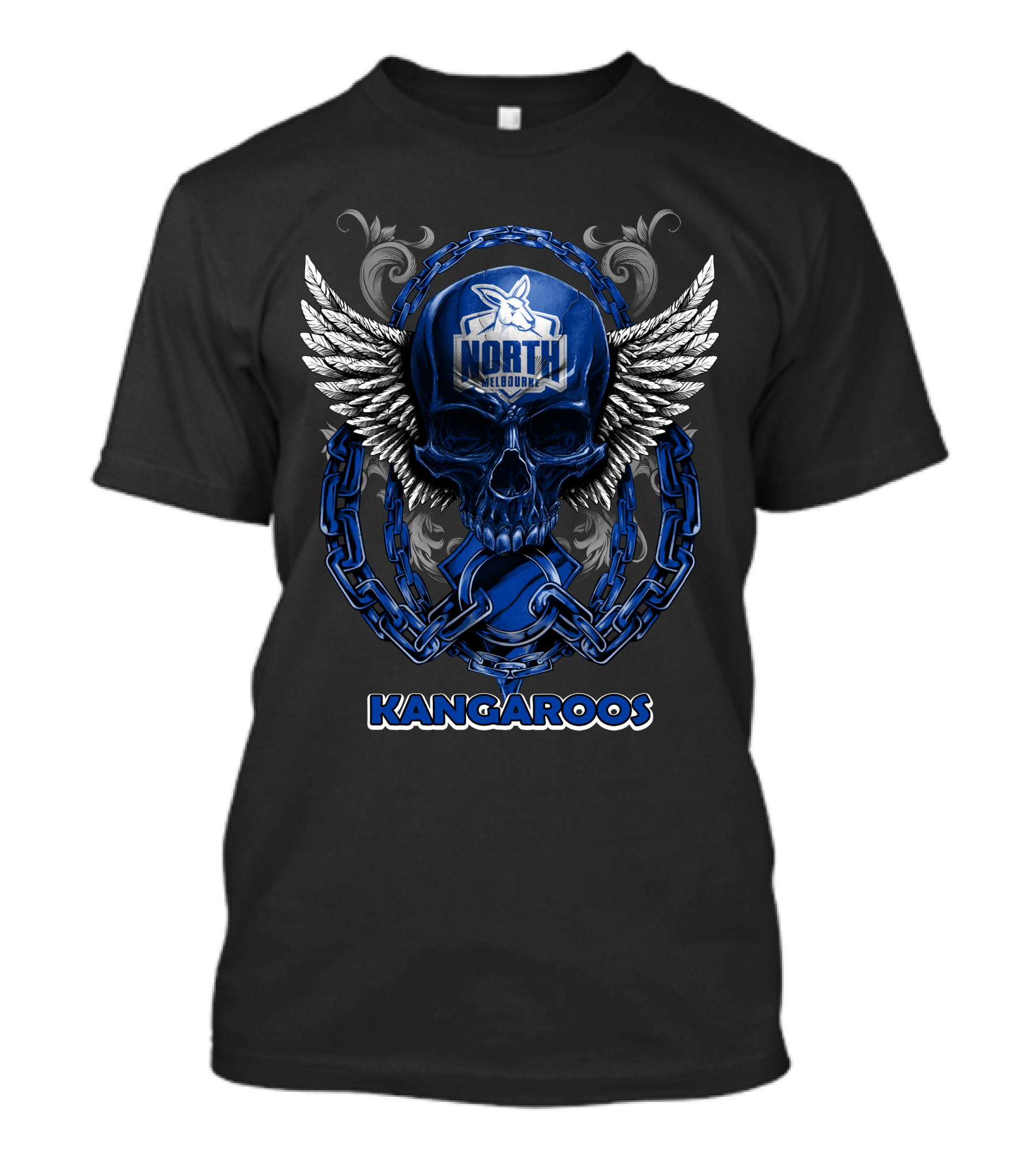 North Melbourne Kangaroos Skull With Wings And Chains T-Shirt