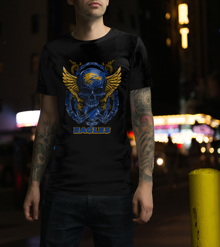 West Coast Eagles Skull With Chains And Wings T-Shirt