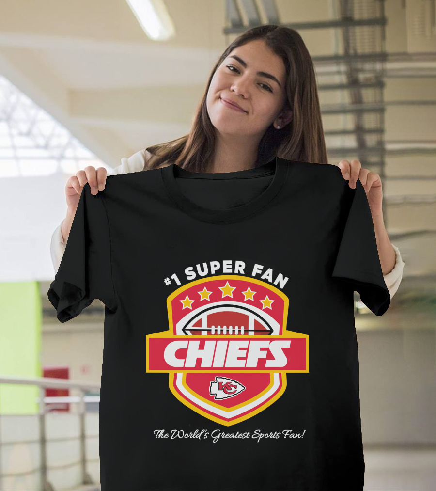 Kansas City Chiefs Football Stars Red Gold Emblem Shield T-Shirt