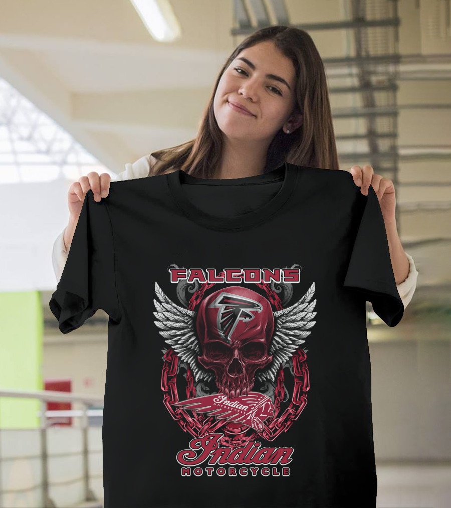 Atlanta Falcons Indian Motorcycle Skull Wings Chains T-Shirt