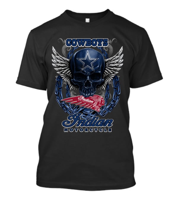 Cowboys Skull Wings Chain Star Indian Motorcycle T-Shirt
