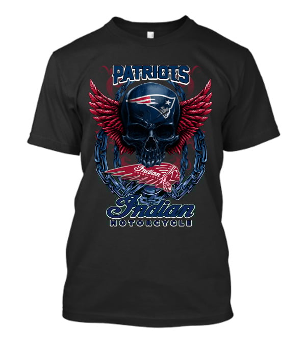 Patriots Skull With Indian Motorcycle Wings And Chains T-Shirt