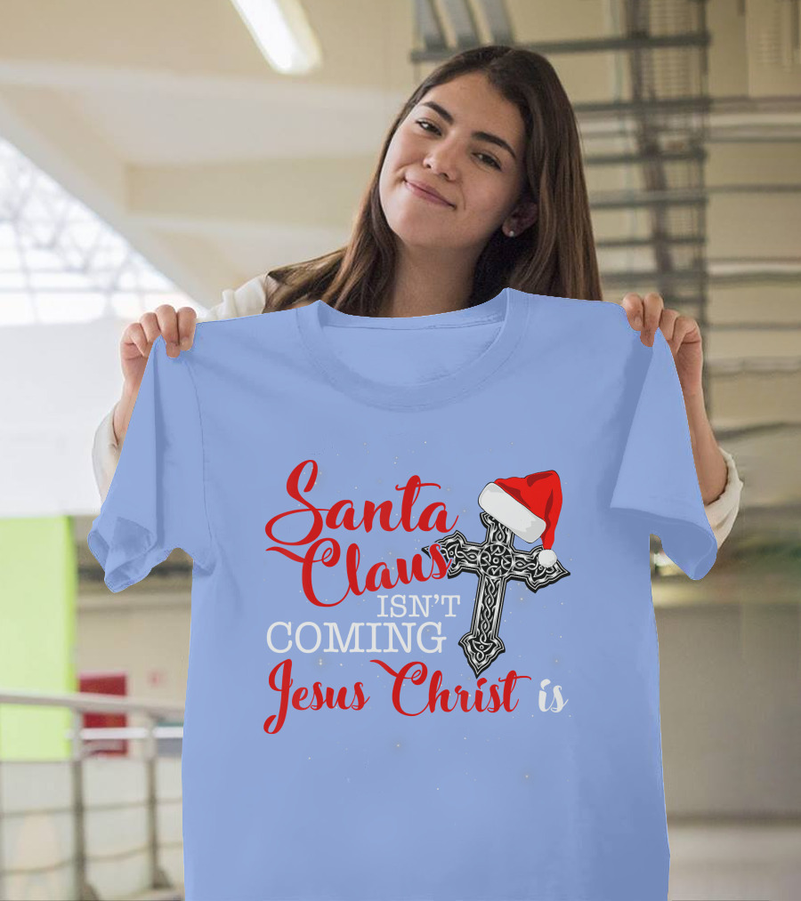 Santa Claus Jesus Christ Cross Christmas Hat T-Shirt