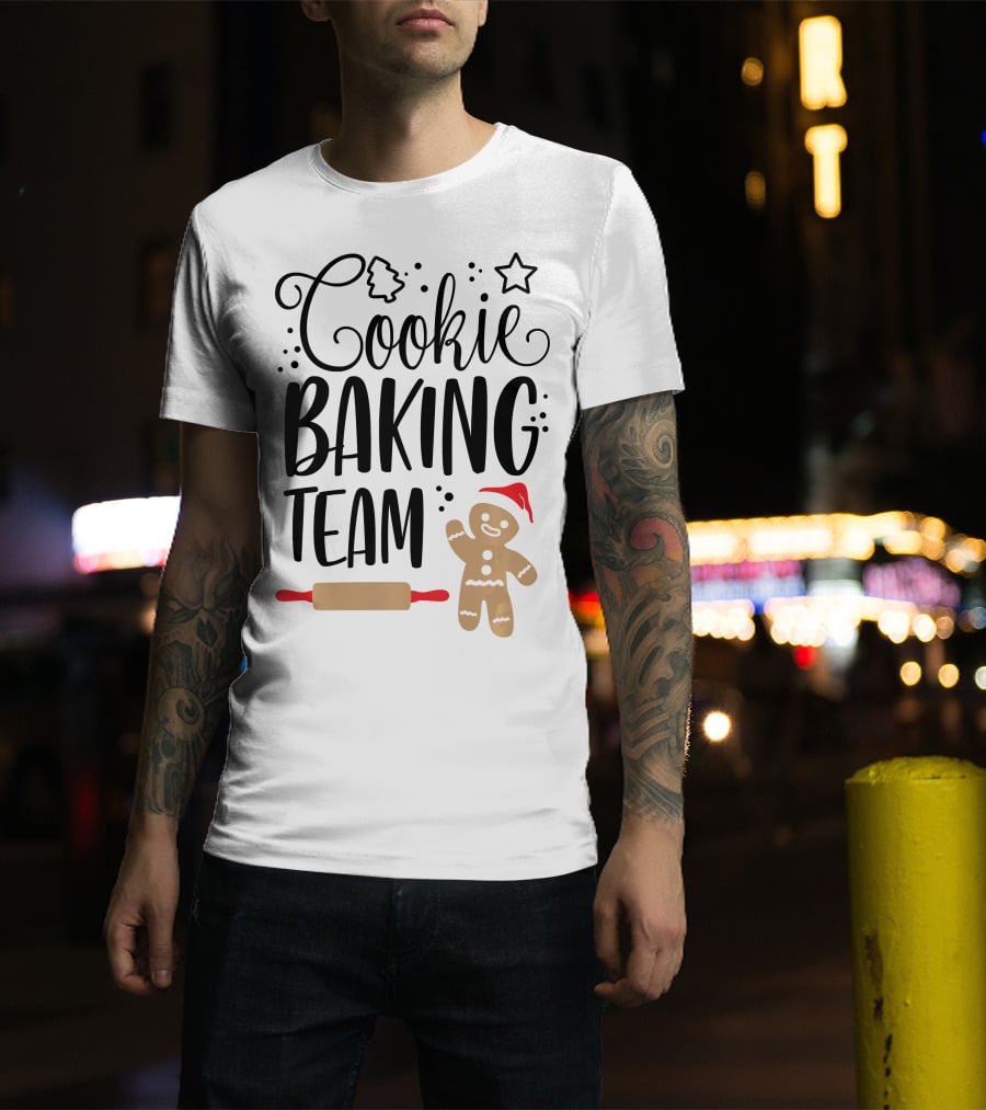 Cookie Baking Team Christmas Xmas Crew Gingerbread Santa Rolling Pin Tree Star T-Shirt
