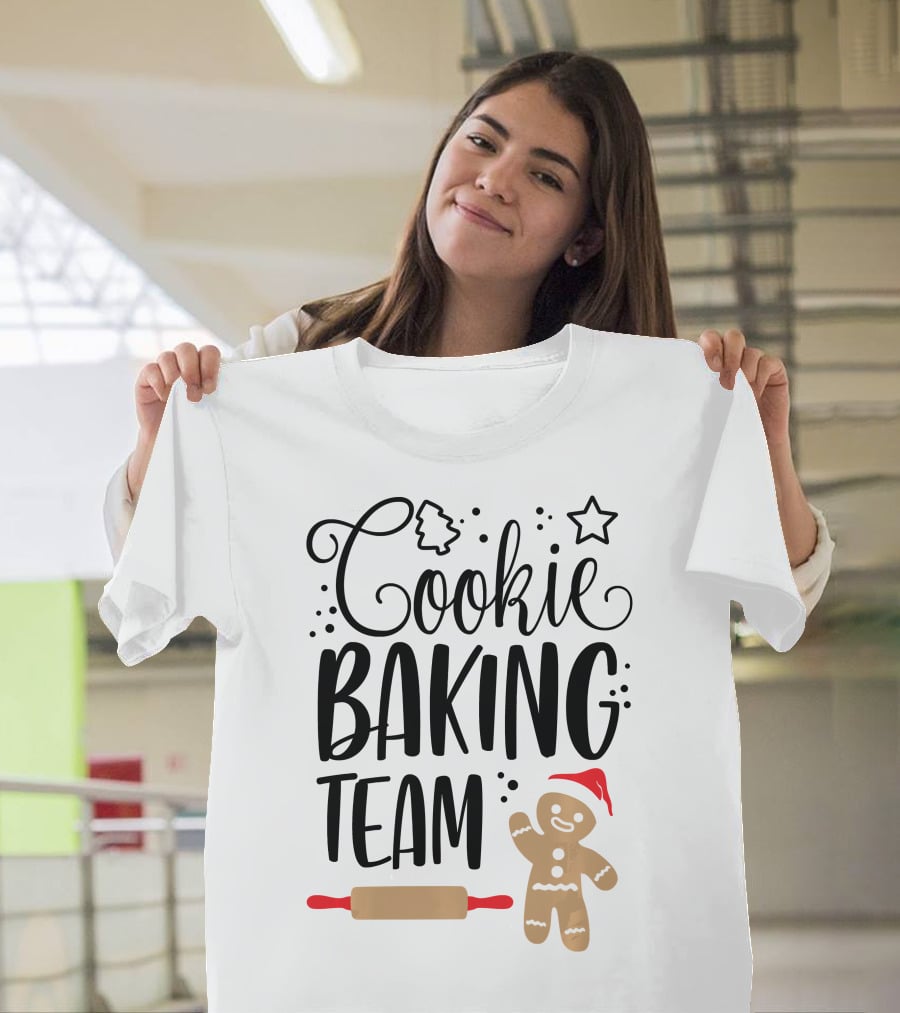 Cookie Baking Team Christmas Xmas Crew Gingerbread Santa Rolling Pin Tree Star T-Shirt