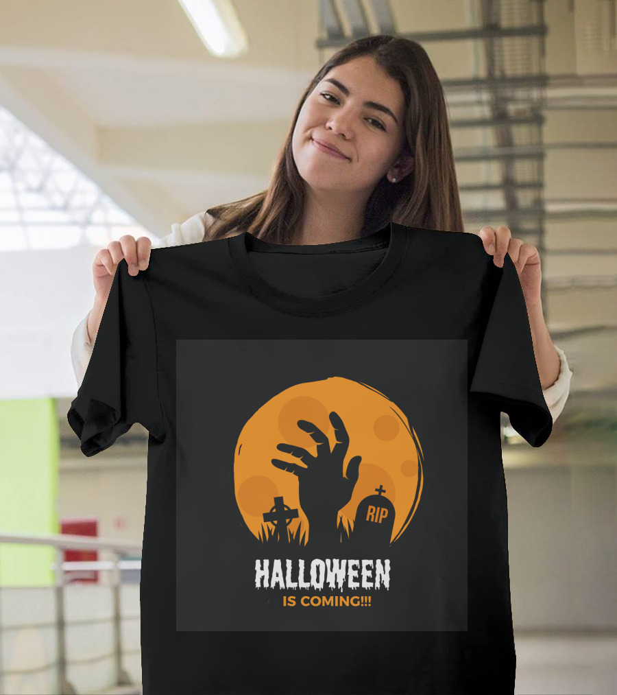 Halloween Is Coming Rising Zombie Hand And RIP Gravestones T-Shirt