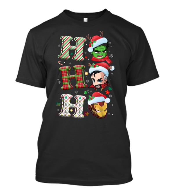 Ho Ho Ho Christmas Heroes Hulk Santa Hulk Ironman T-Shirt
