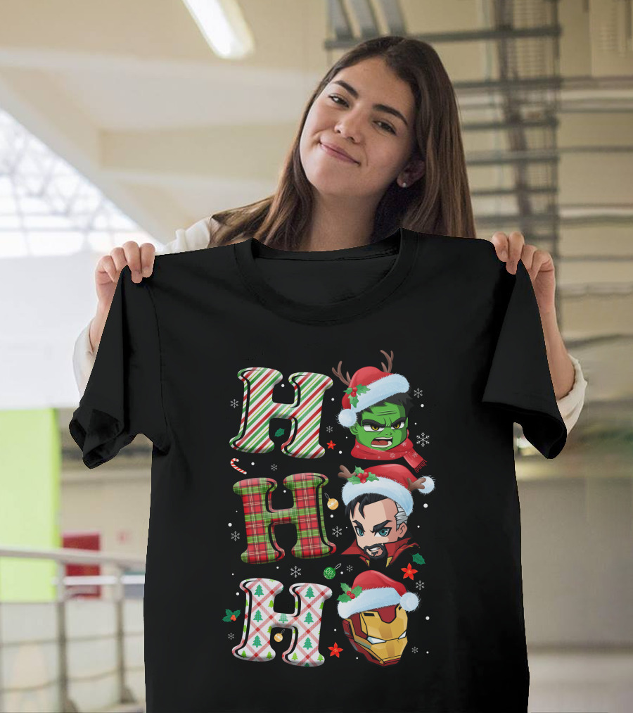 Ho Ho Ho Christmas Heroes Hulk Santa Hulk Ironman T-Shirt