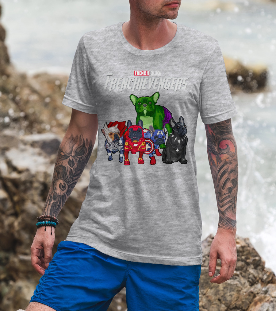 French Bulldog Frenchievengers Superhero Canine Team T-Shirt