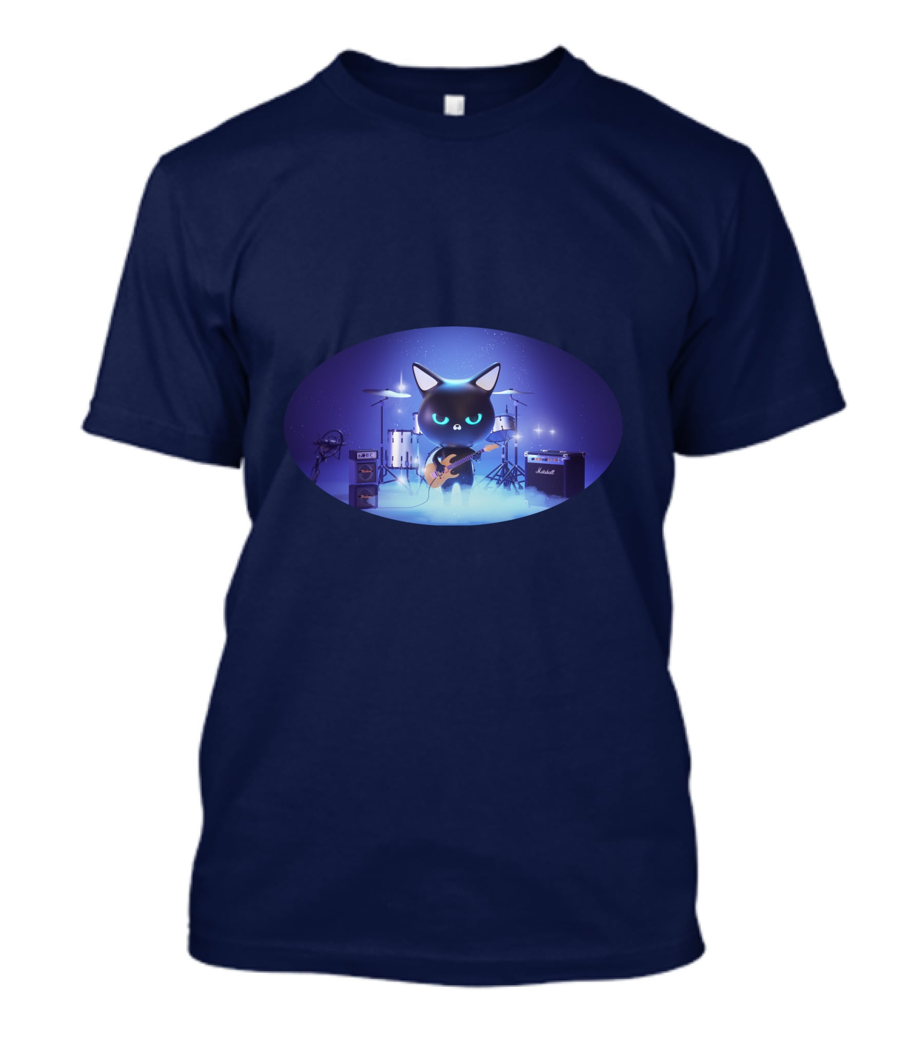 Cat Playing Guitar On Stage With Drums And Amps T-Shirt
