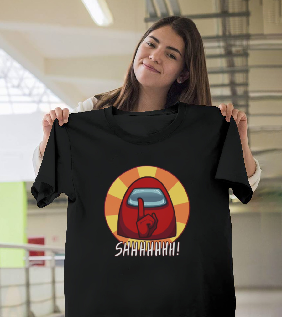 Among Us Shhhhhh Red Crewmate Silence Gesture T-Shirt