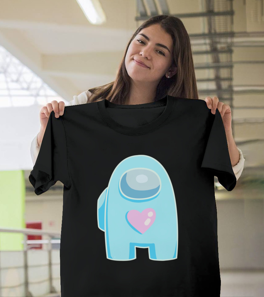 Blue Among Us Crewmate Pink Heart T-Shirt