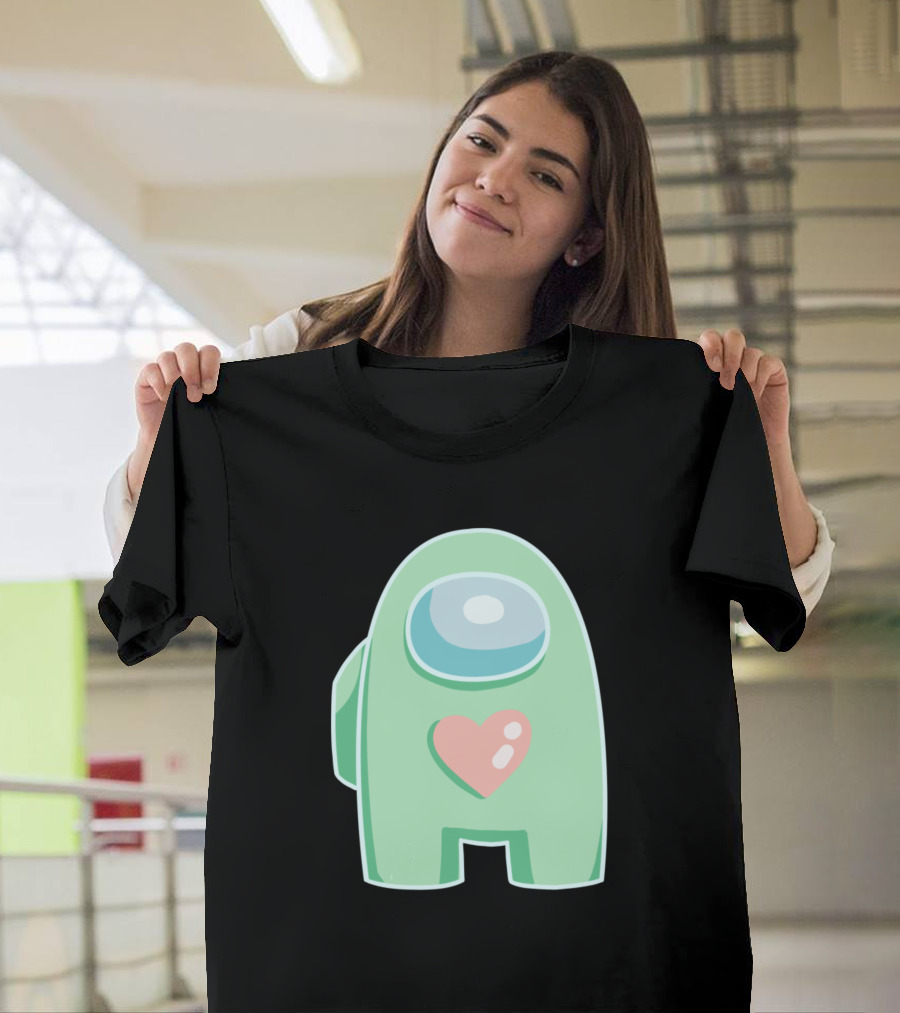 Green Among Us Crewmate with Heart T-Shirt