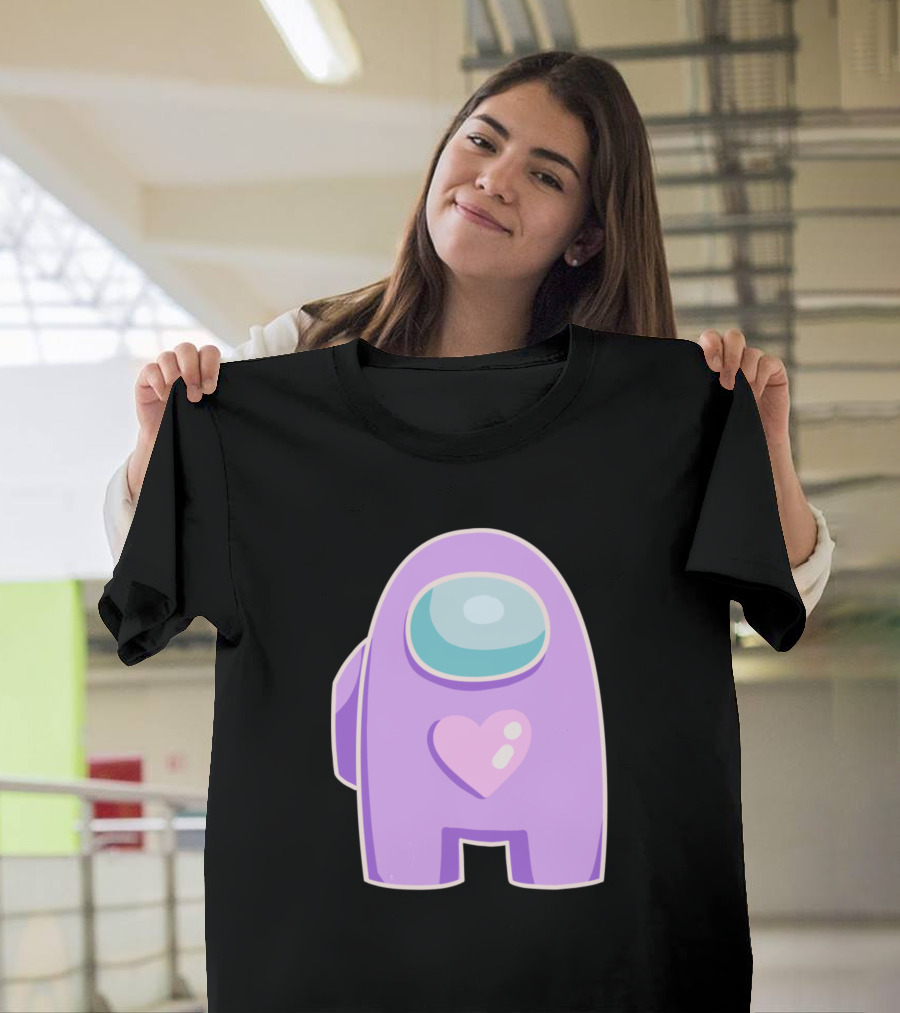 Purple Among Us Crewmate with Heart T-Shirt