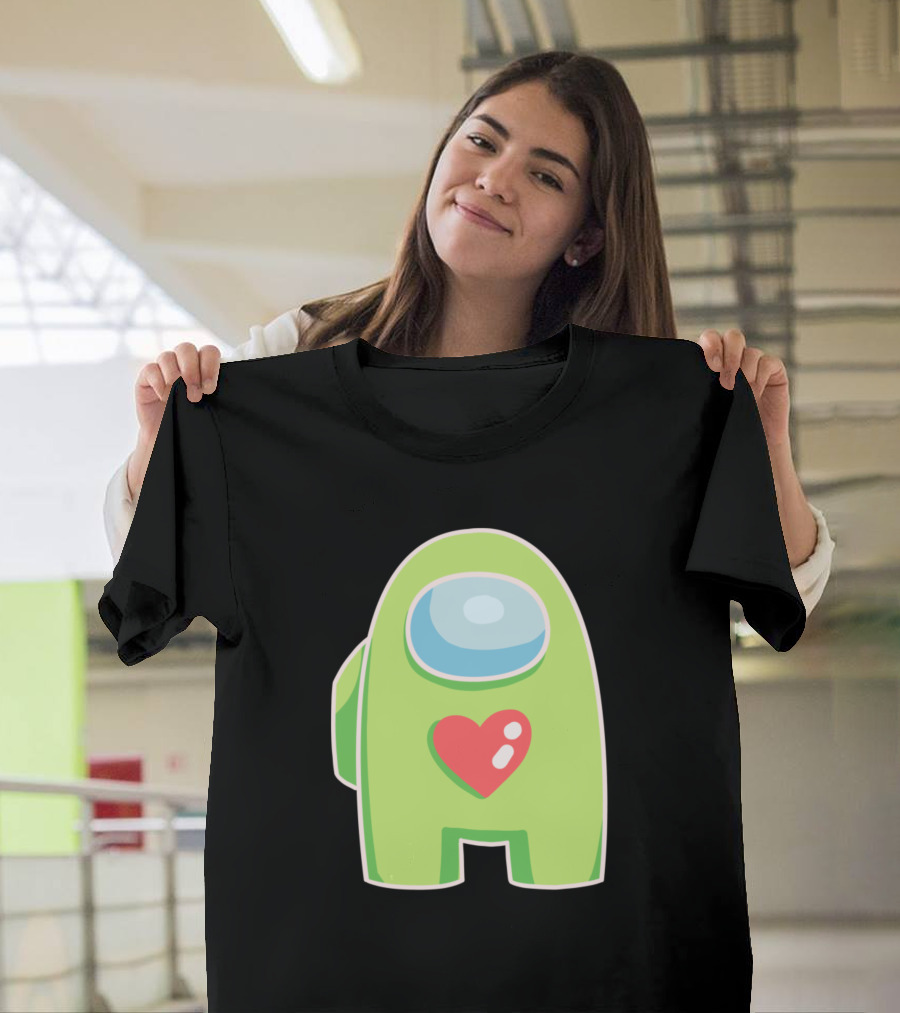 Yellow Green Among Us Crewmate with Heart T-Shirt