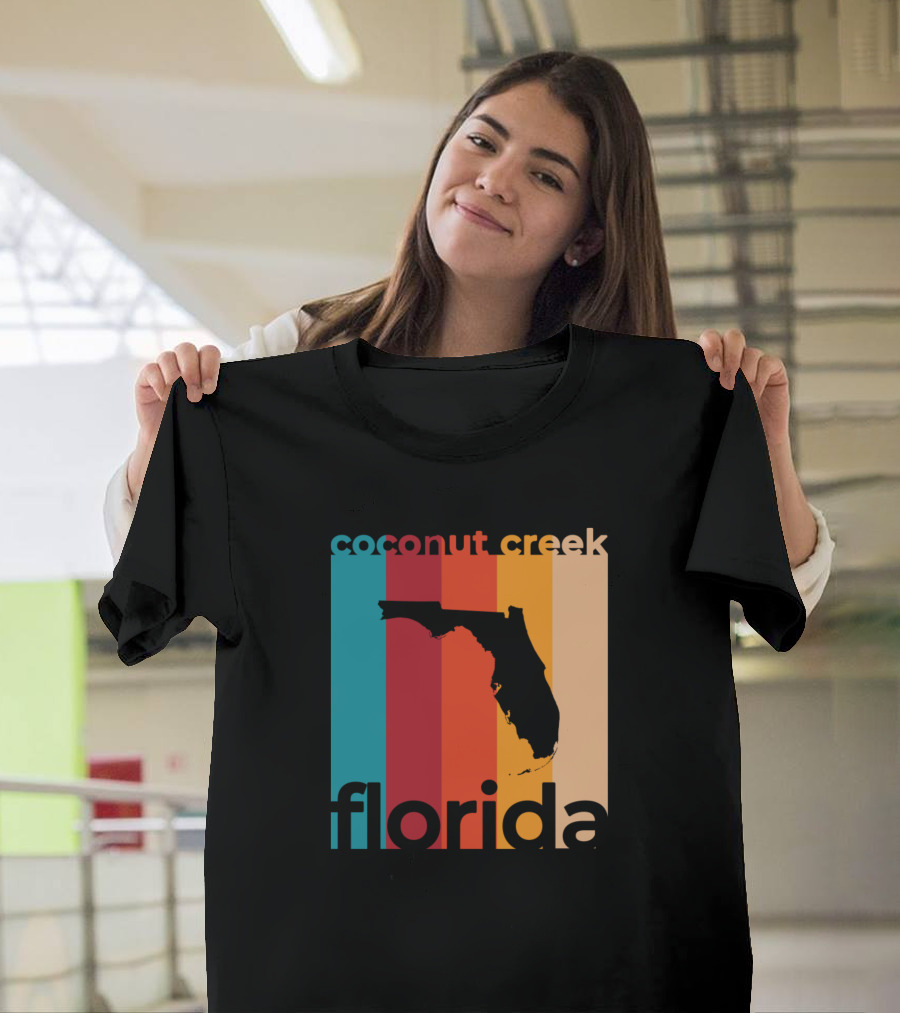 Coconut Creek Florida Vintage State Silhouette Retro Stripes T-Shirt