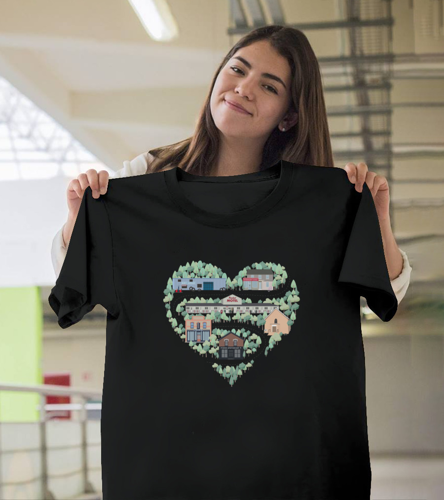 I Love The Town Of Schitt's Creek Where Heart-Shaped Buildings and Forest Scene T-Shirt