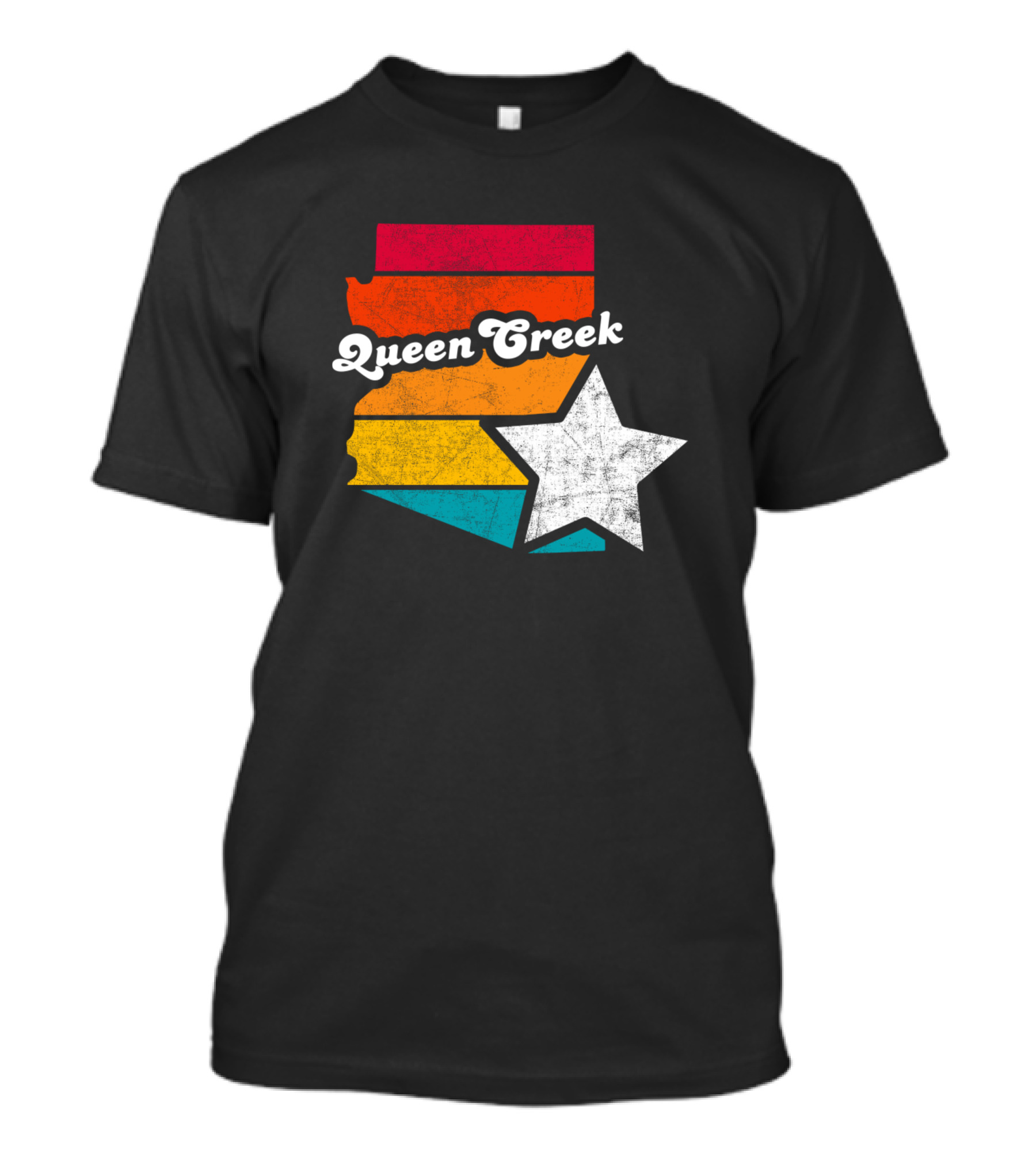 Queen Creek Arizona Vintage Map Star Retro Stripe T-Shirt