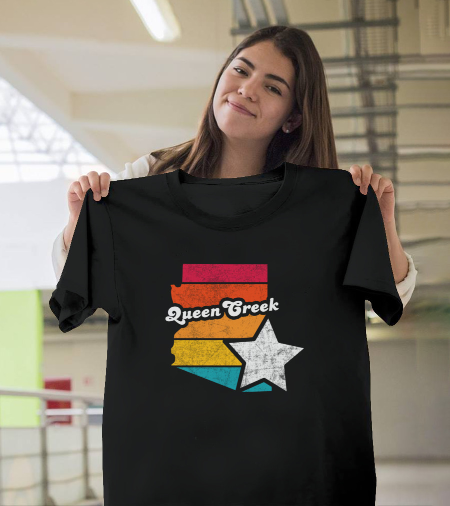 Queen Creek Arizona Vintage Map Star Retro Stripe T-Shirt